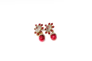 Red Dangle Earrings With Opal Stone