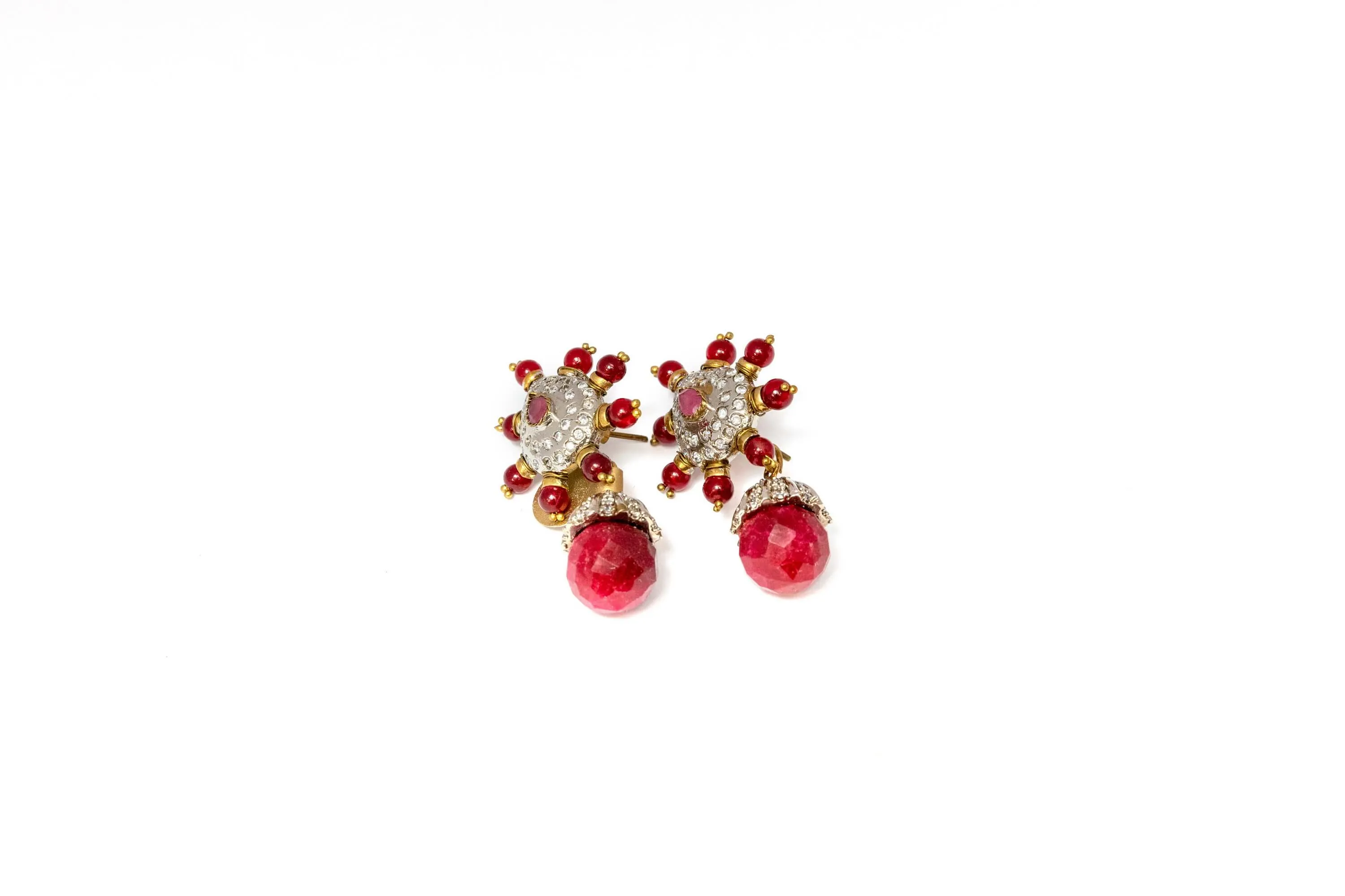 Red Dangle Earrings With Opal Stone
