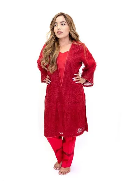 Red Net Salwar Kameez-Suit - Sobia Nazir Festive 2019