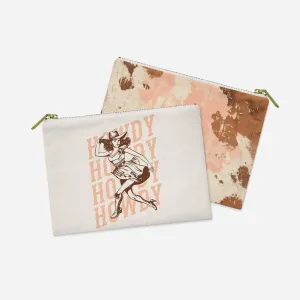 Retro Cowgirl Pouch - Zippered accessory with a playful cowgirl and chic cowhide pattern, the ultimate gift for sassy souls!