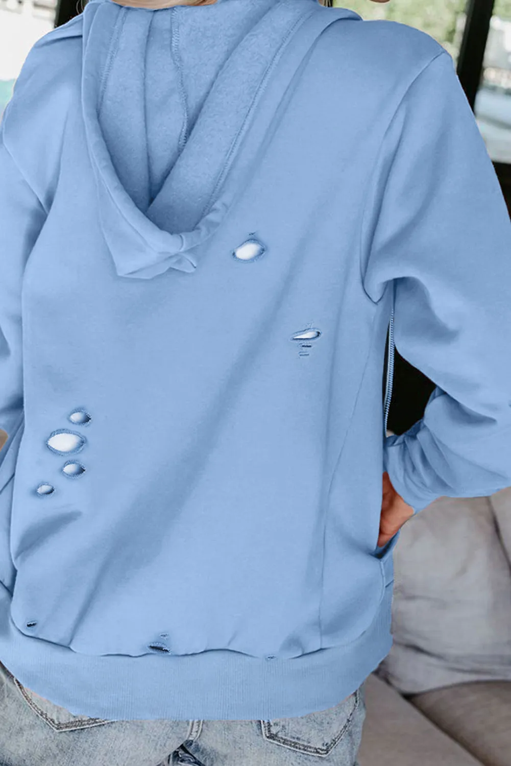 Ripped Zipper Pocket Hoodie