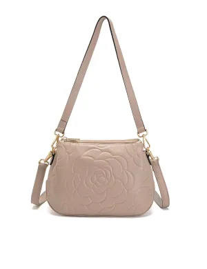 ROSIE 3 COMPARTMENT LEATHER XBODY BAG- E1-8285A-PUTTY