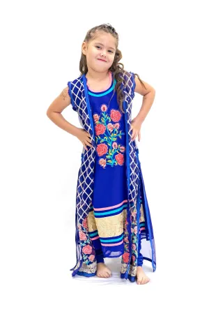 Royal Blue Chiffon Salwar Kameez - Girl's Suit