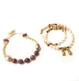 Ruby and Pearl Bracelet Duo