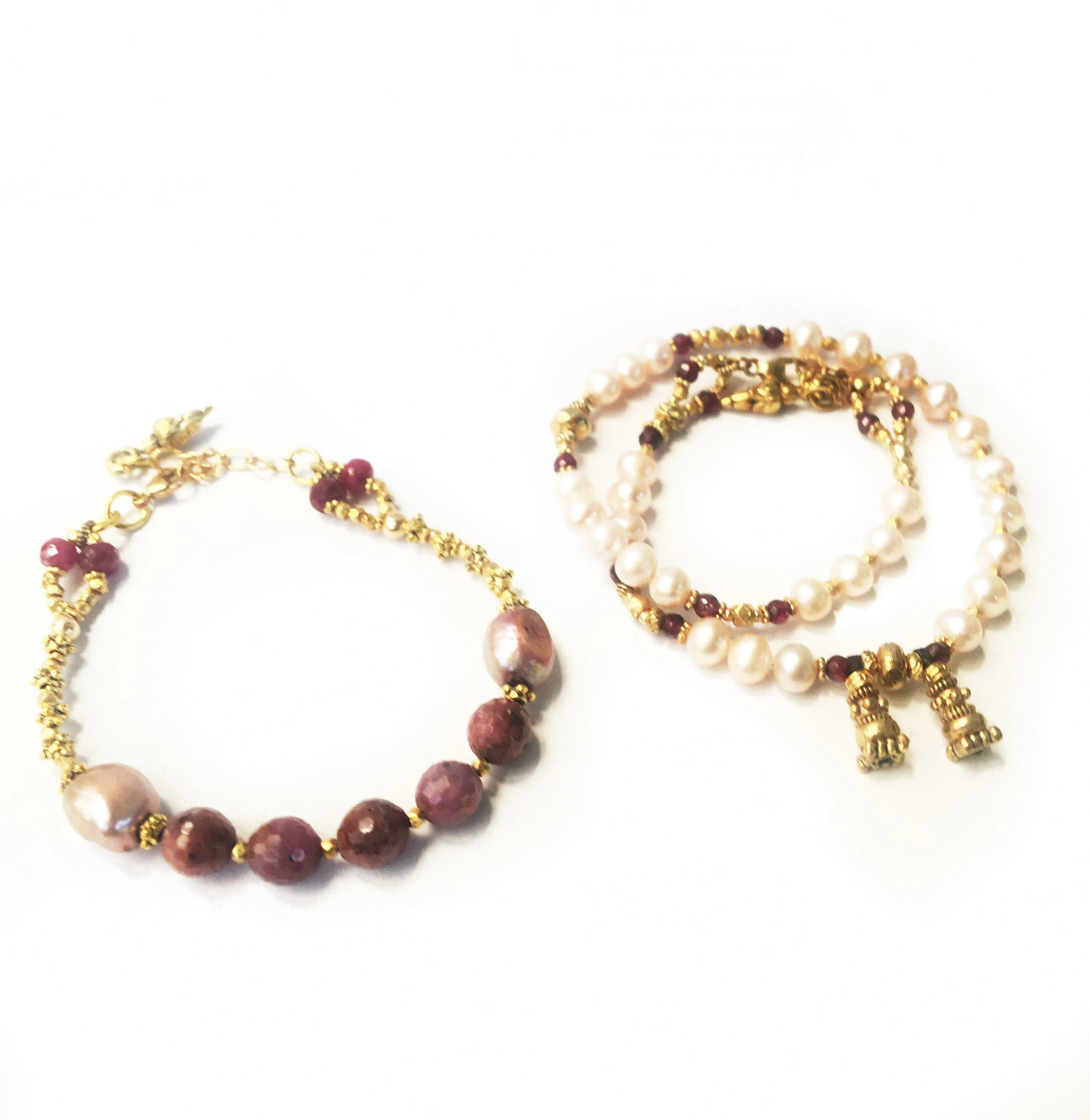 Ruby and Pearl Bracelet Duo