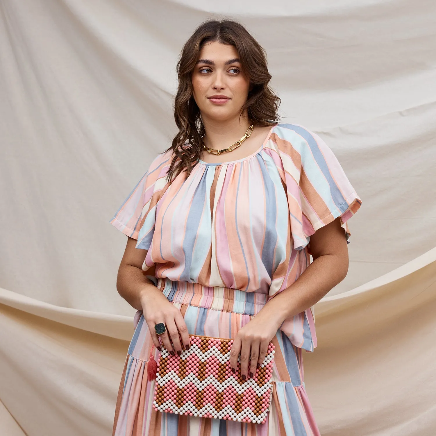 Sage x Clare - Anvi beaded clutch - Desert