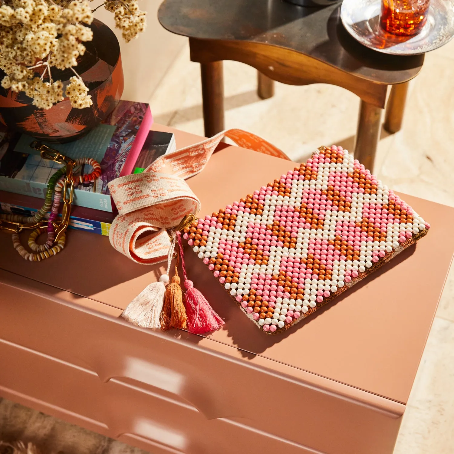 Sage x Clare - Anvi beaded clutch - Desert