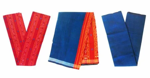 Sambalpuri Cotton Salwar Suit Material Maroon and Blue Color