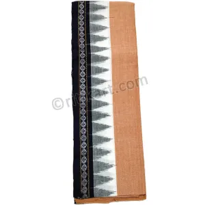 Sambalpuri Fine Quality Hand Woven Pure Cotton Light Orange Black Border Gamcha