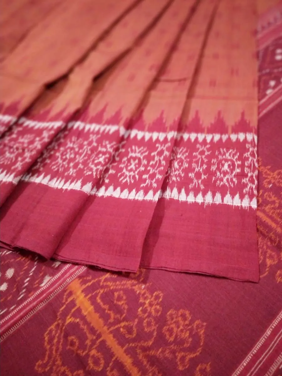 Sambalpuri Hand Woven Brown with Maroon Anchal Design Saree