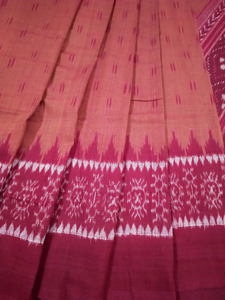 Sambalpuri Hand Woven Brown with Maroon Anchal Design Saree