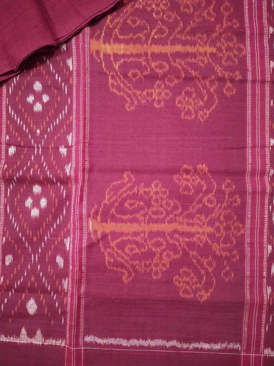 Sambalpuri Hand Woven Brown with Maroon Anchal Design Saree