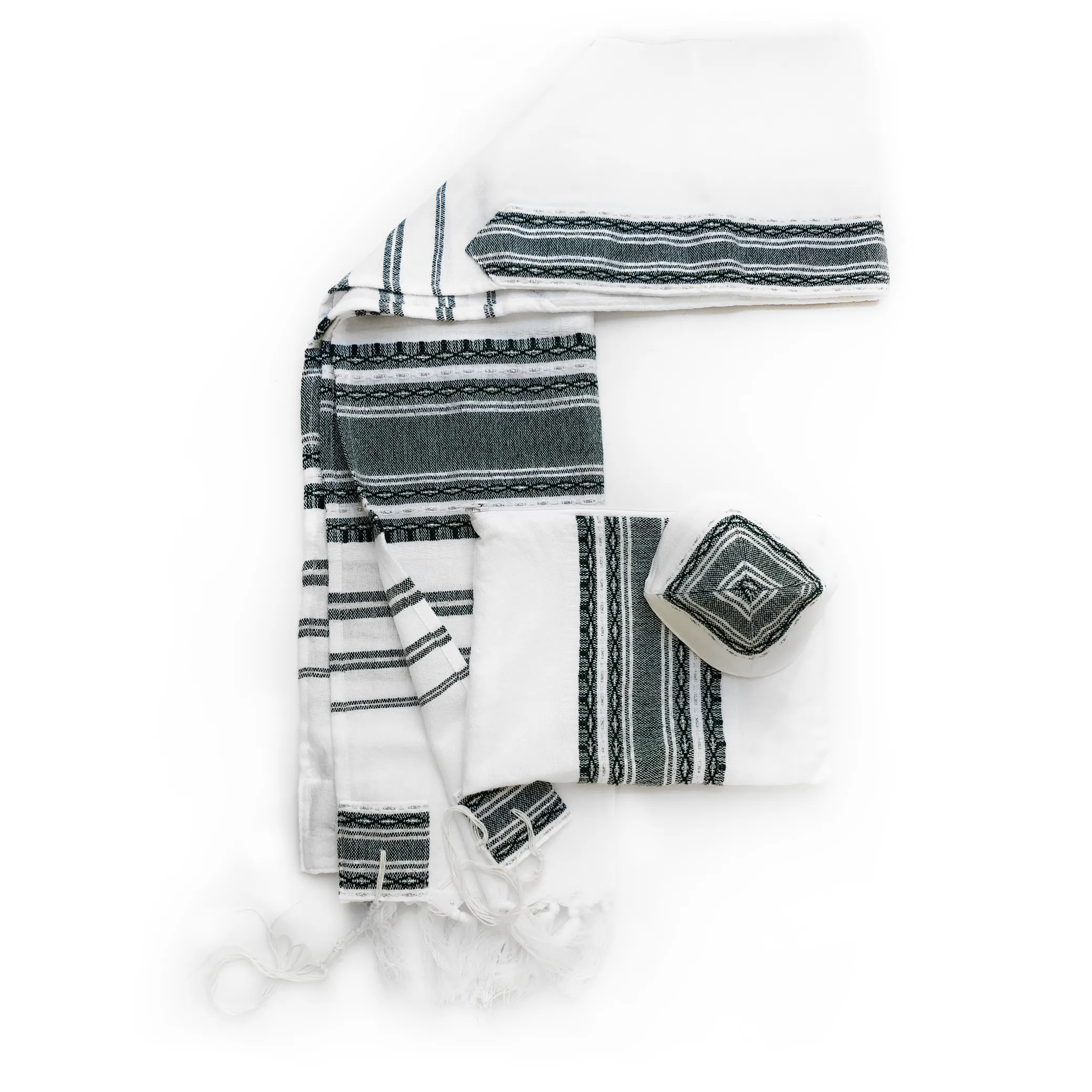 Samuel - Wool Tallit  - Dark Green and Silver