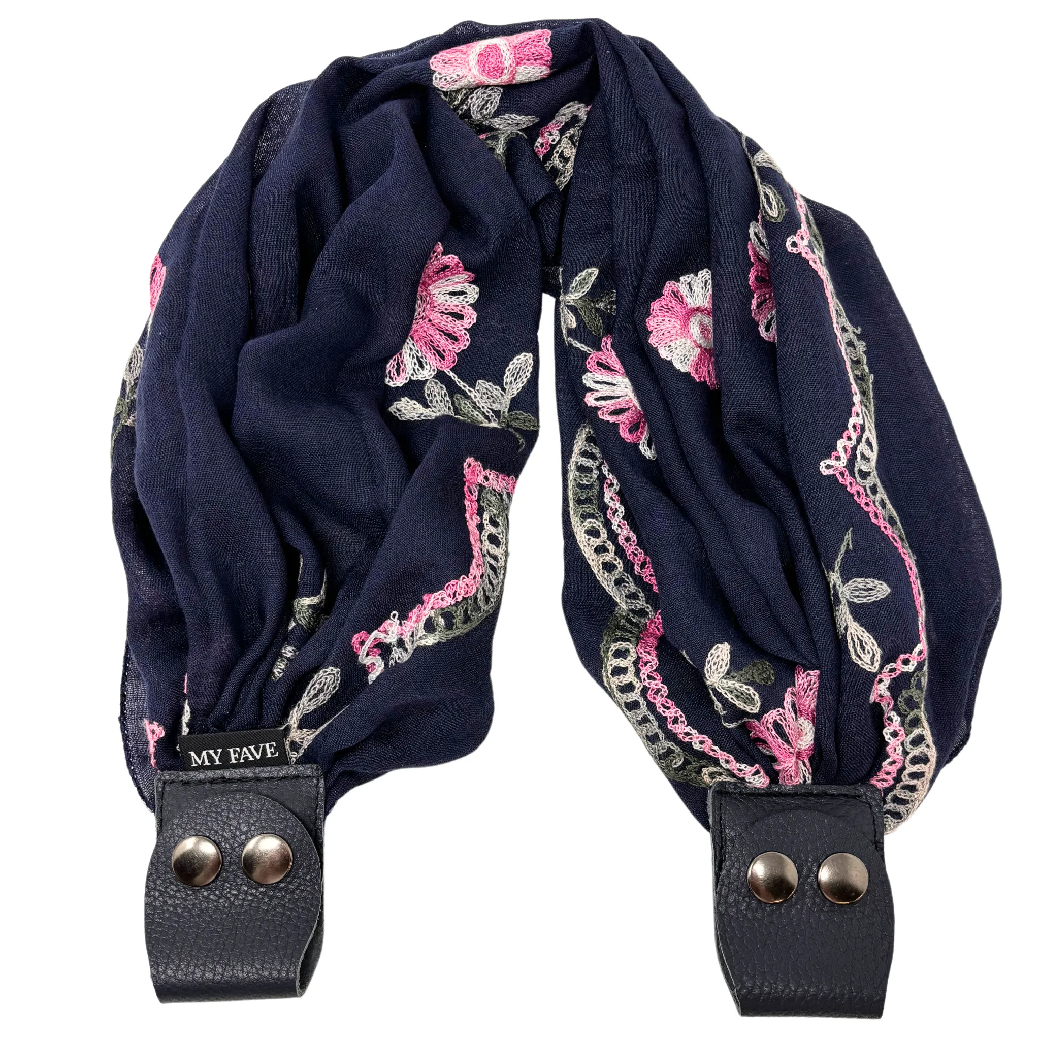 Scarf Edition - Navy Embroidered Flowers