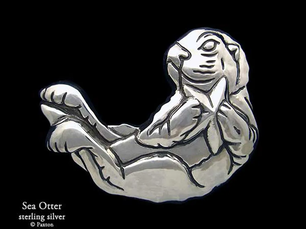 Sea Otter Belt Buckle Sterling Silver or Yellow Brass