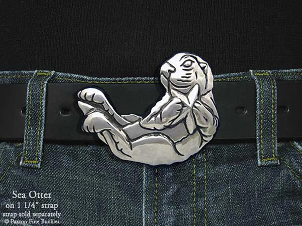 Sea Otter Belt Buckle Sterling Silver or Yellow Brass