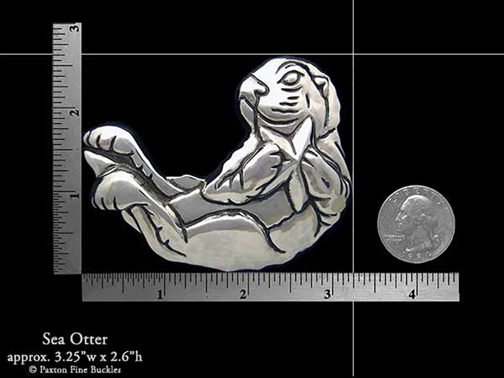 Sea Otter Belt Buckle Sterling Silver or Yellow Brass