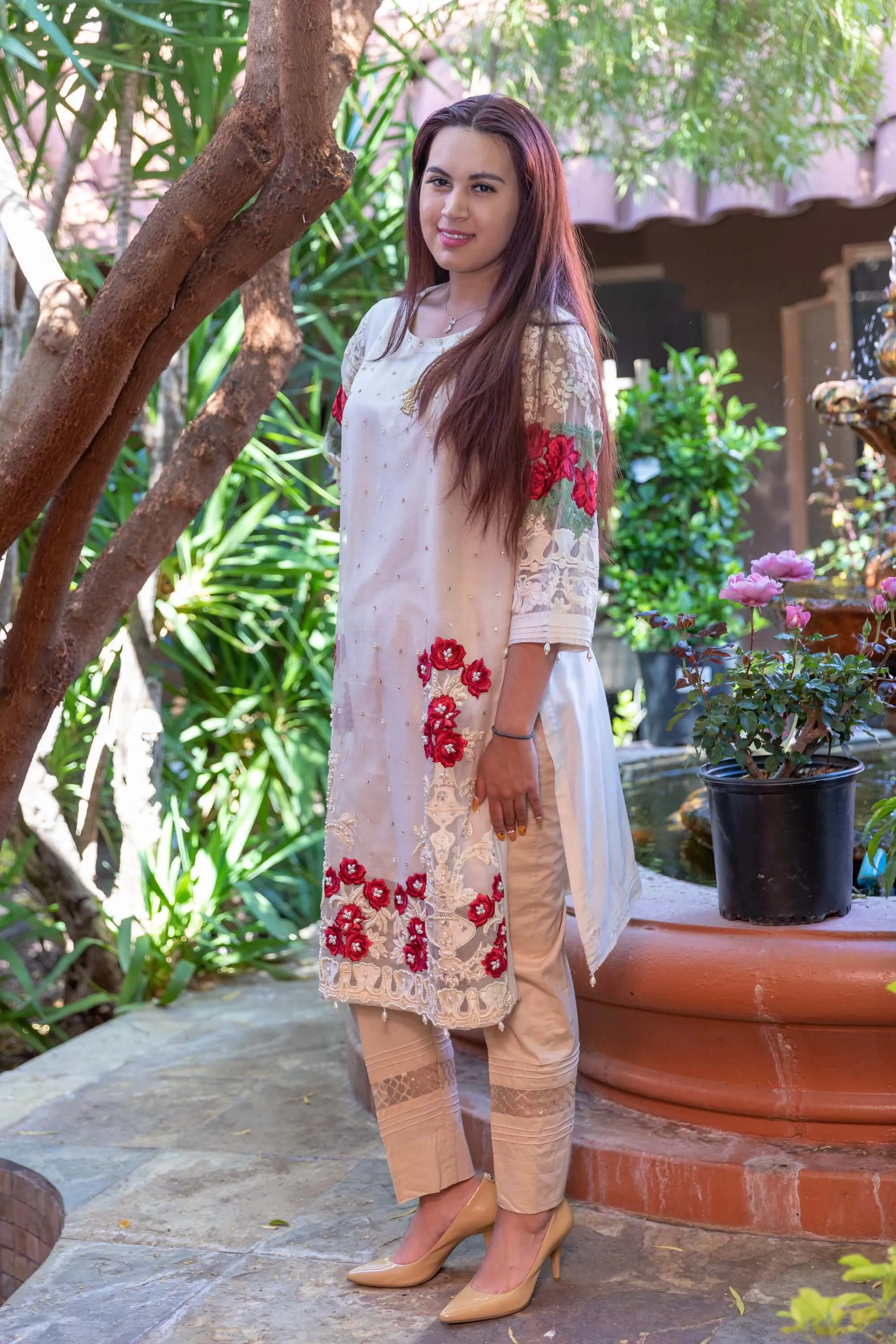 Silk Embroidery Shirt-Kurti / Cotton Pant