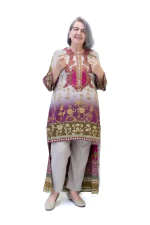 Silk Maroon & Beige Salwar Kameez - Suit - Sana Safinaz