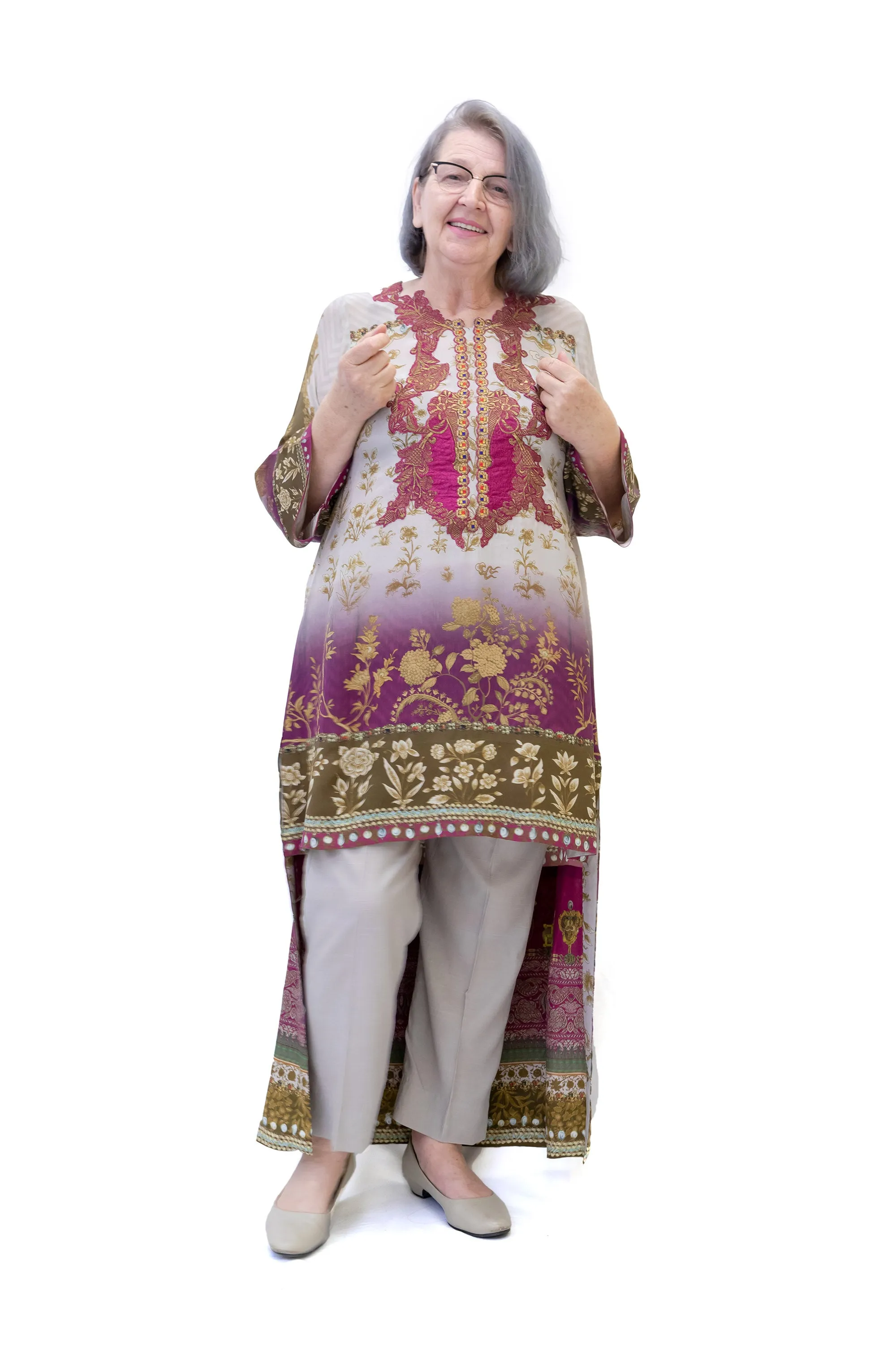 Silk Maroon & Beige Salwar Kameez - Suit - Sana Safinaz
