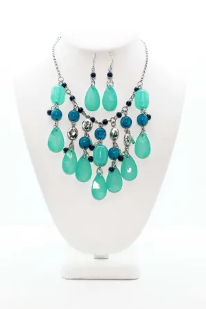 Silver and Blue Necklace and Earring Set