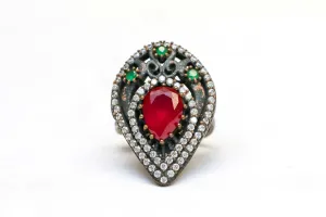 Silver and Copper Ring with Large Red Center Stone