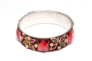 Silver Bangle with Red Crystals - Bracelet