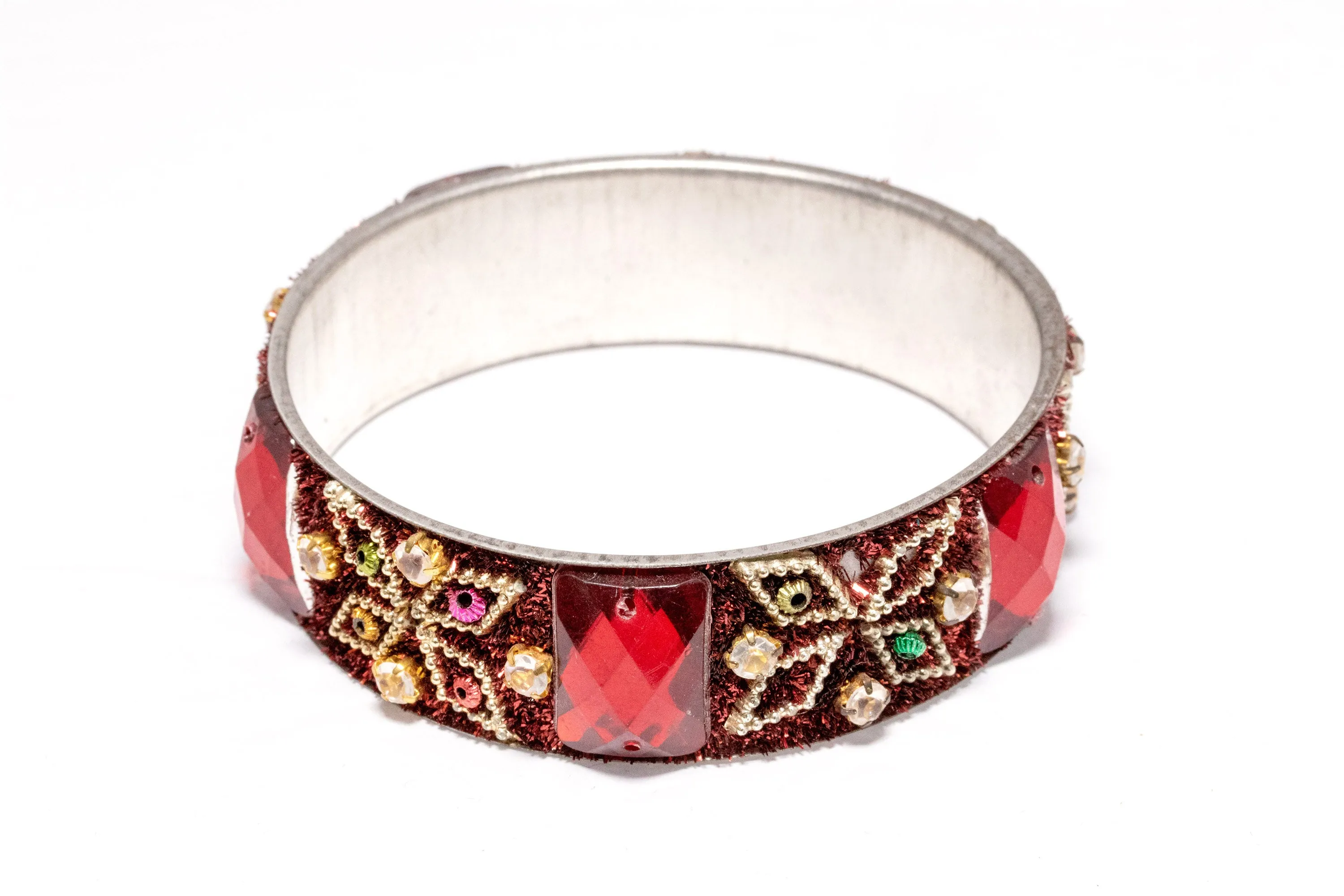 Silver Bangle with Red Crystals - Bracelet