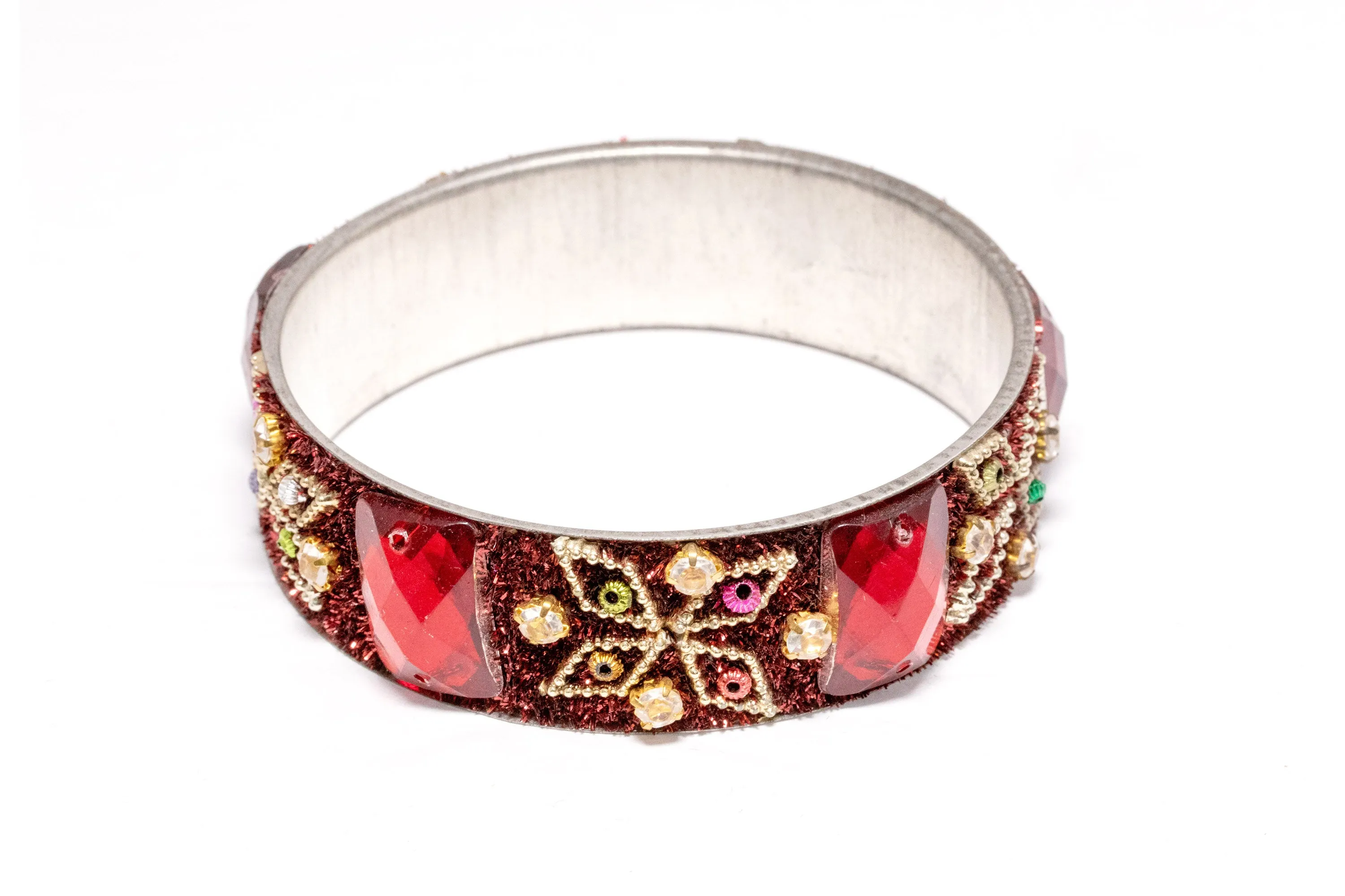 Silver Bangle with Red Crystals - Bracelet