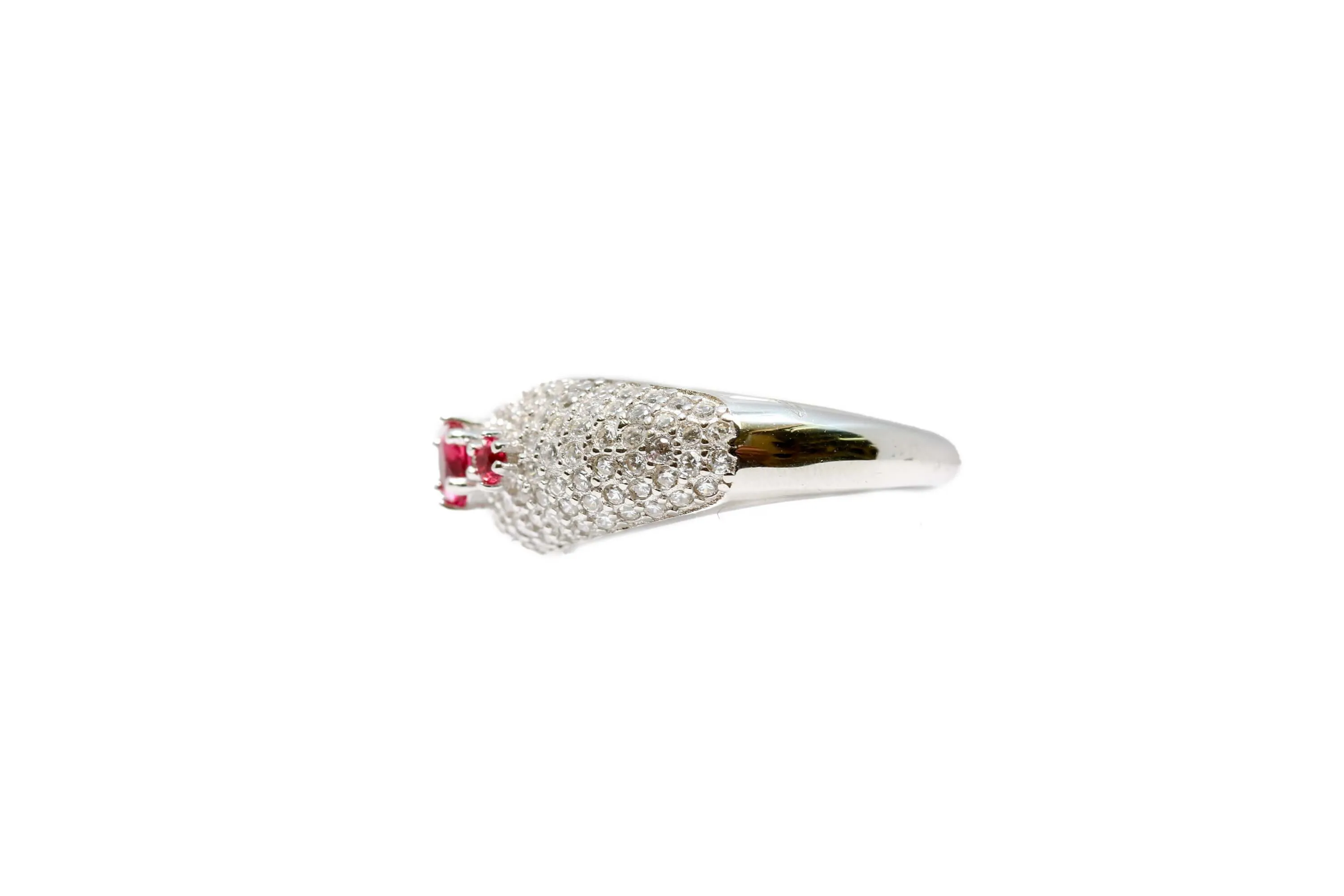 Silver Ring With White & Maroon Crystals