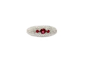 Silver Ring With White & Maroon Crystals