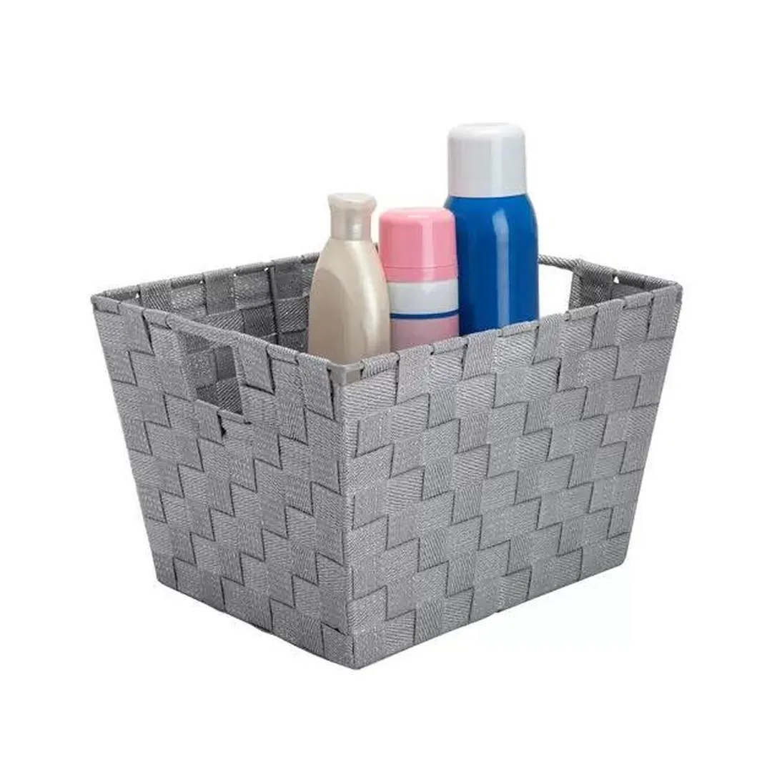 Simplify Medium Lurex Striped Woven Storage Bin