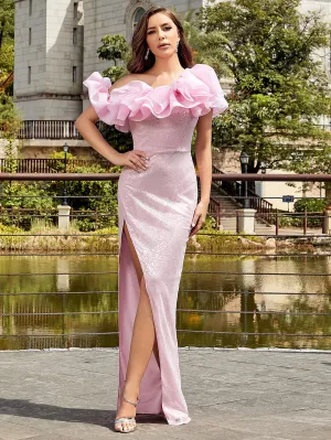 Sleeveless Ruffled Neckline Maxi Bodycon Dress HB100023