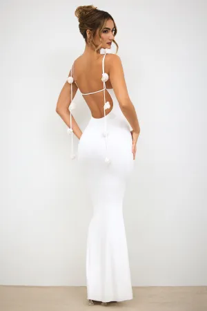 Slinky Jersey Rose Detail Evening Gown in White