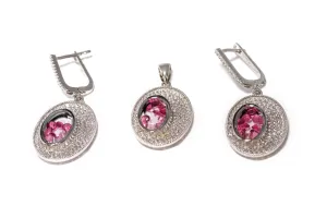 Small Silver Jewelry Set With Red Rubies