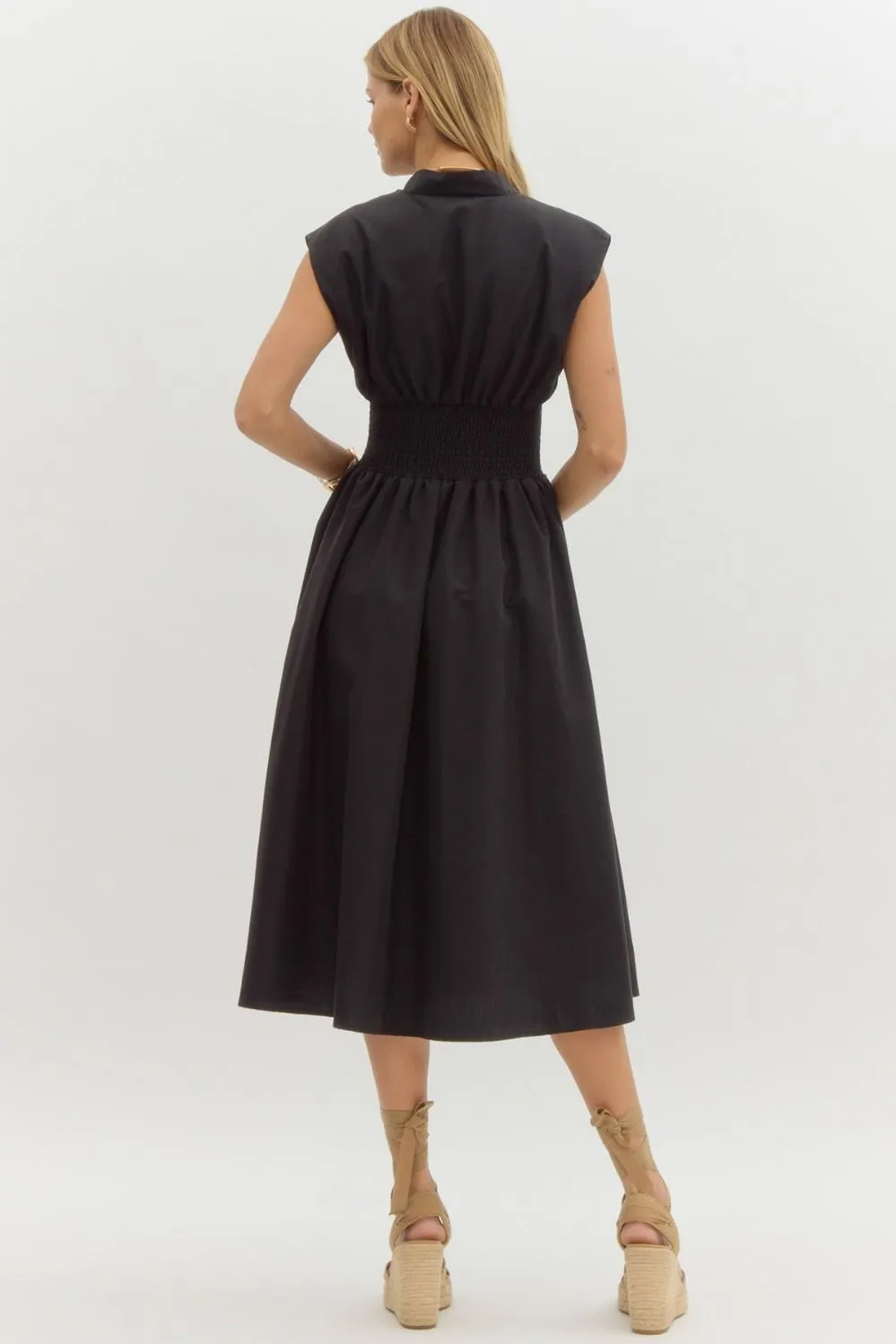 Smock Zipped Midi Dress {Black}