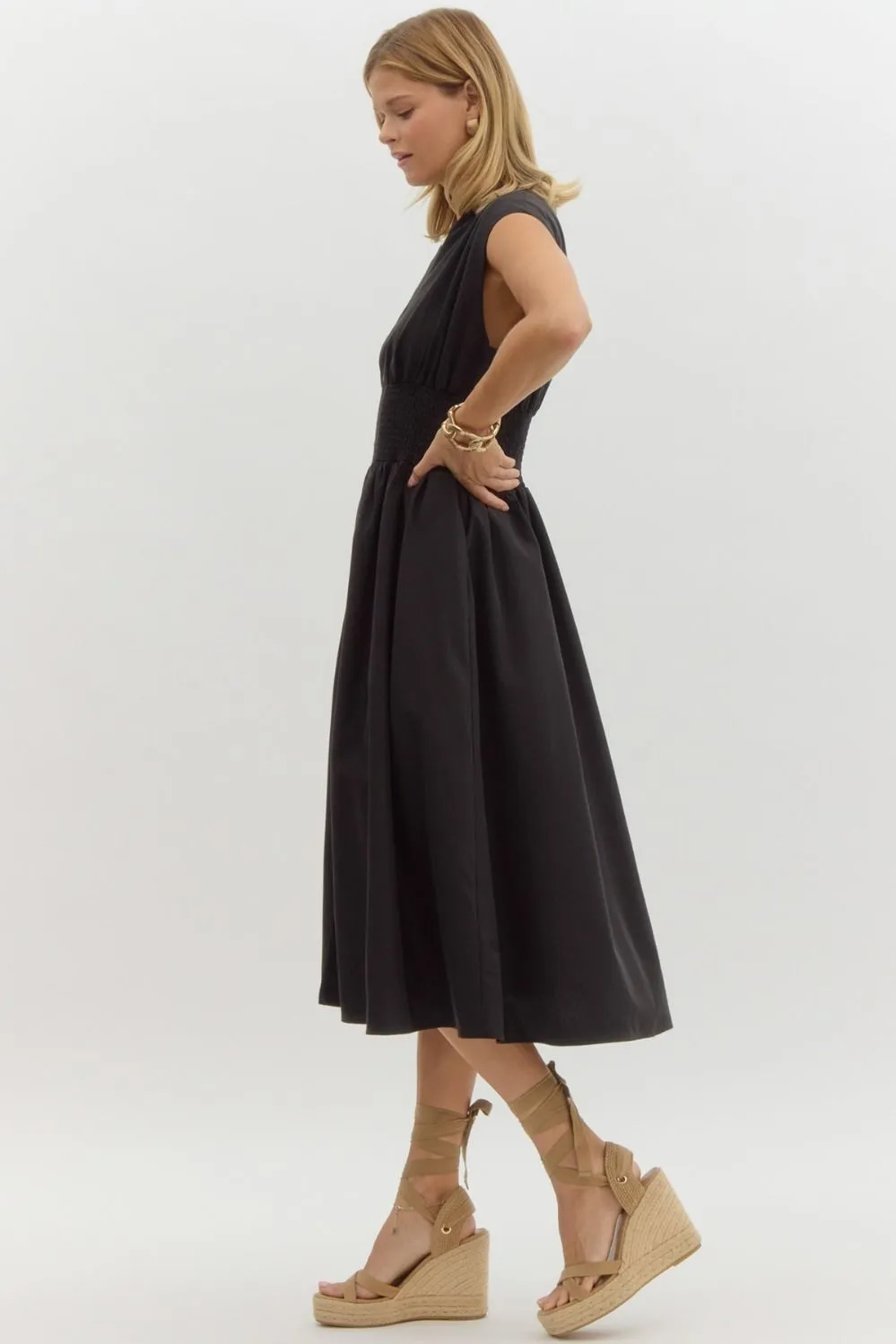 Smock Zipped Midi Dress {Black}