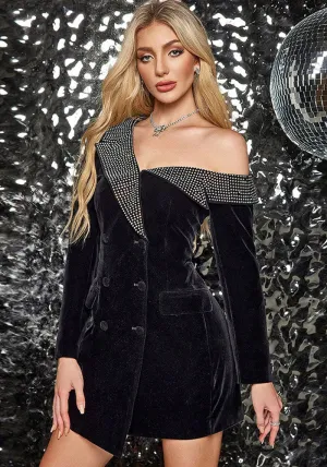 Sophisticated Glamour Beaded Off-Shoulder Blazer Dress Design