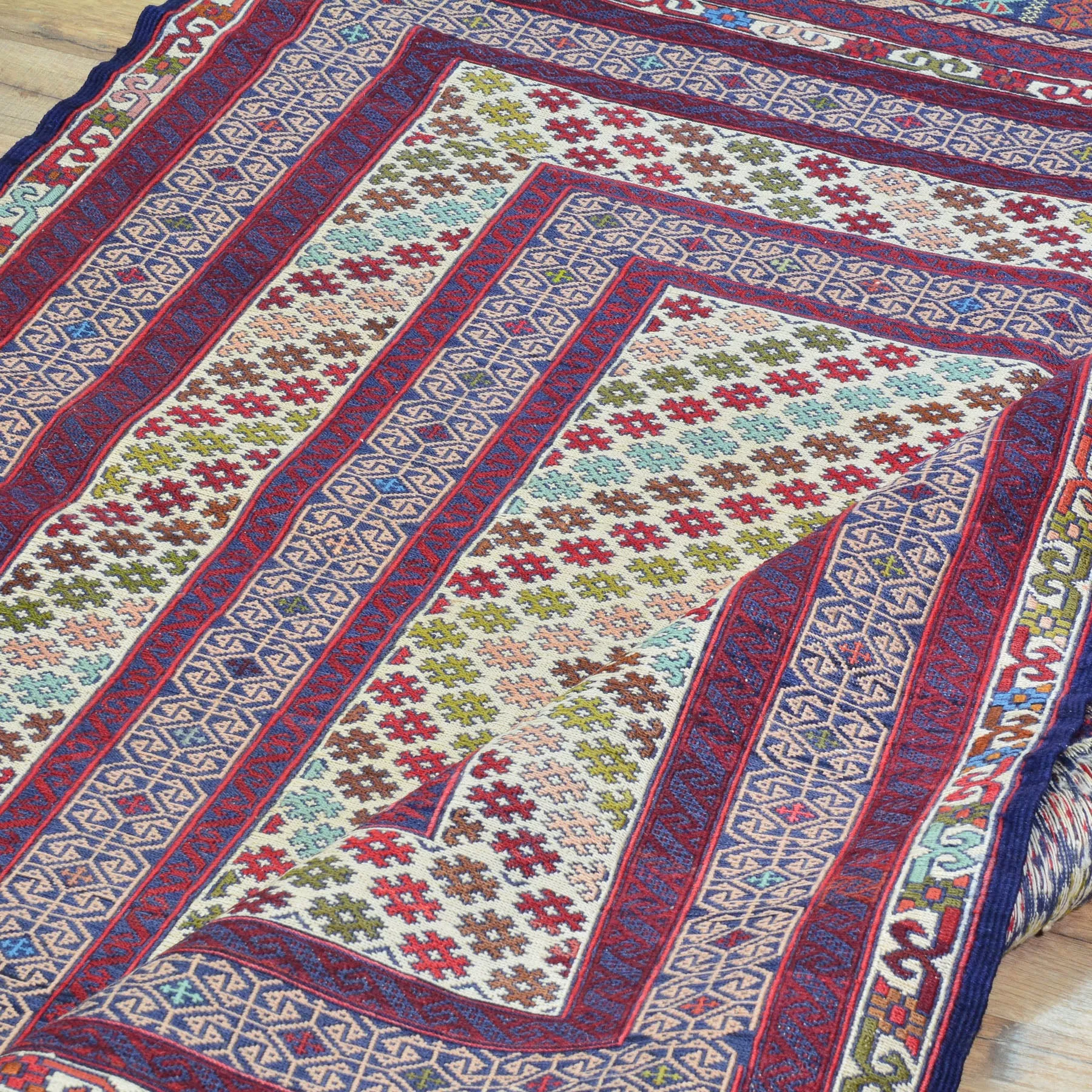 Soumak Fine Tribal Traditional Handmade Wool Afghan Rug (Size 3.11 X 6.2) Cwral-1086
