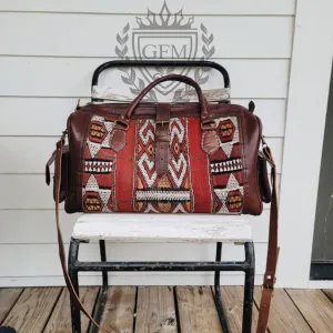 Spacious Handmade Moroccan Leather Kilim Travel Bag – Large Weekender