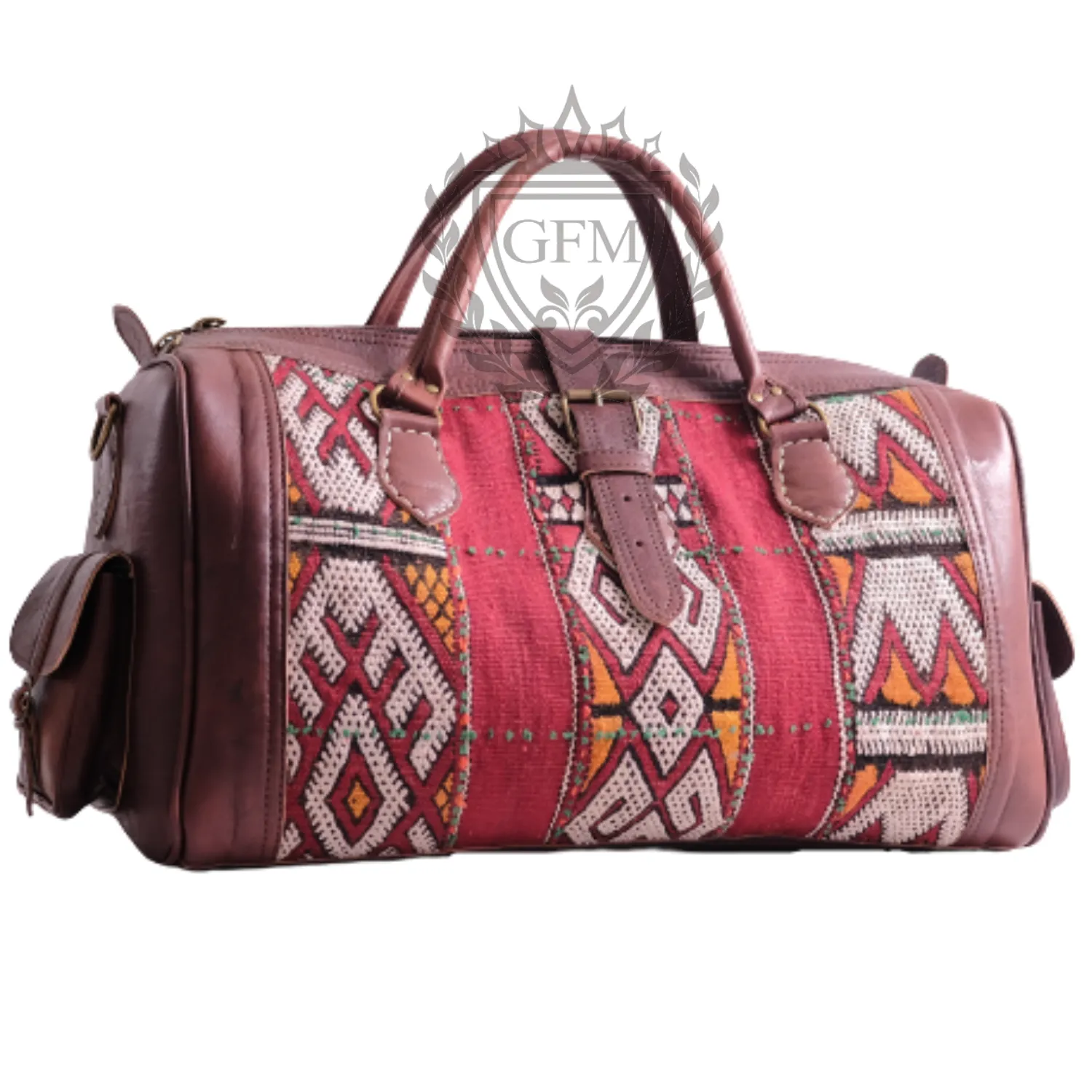 Spacious Handmade Moroccan Leather Kilim Travel Bag – Large Weekender