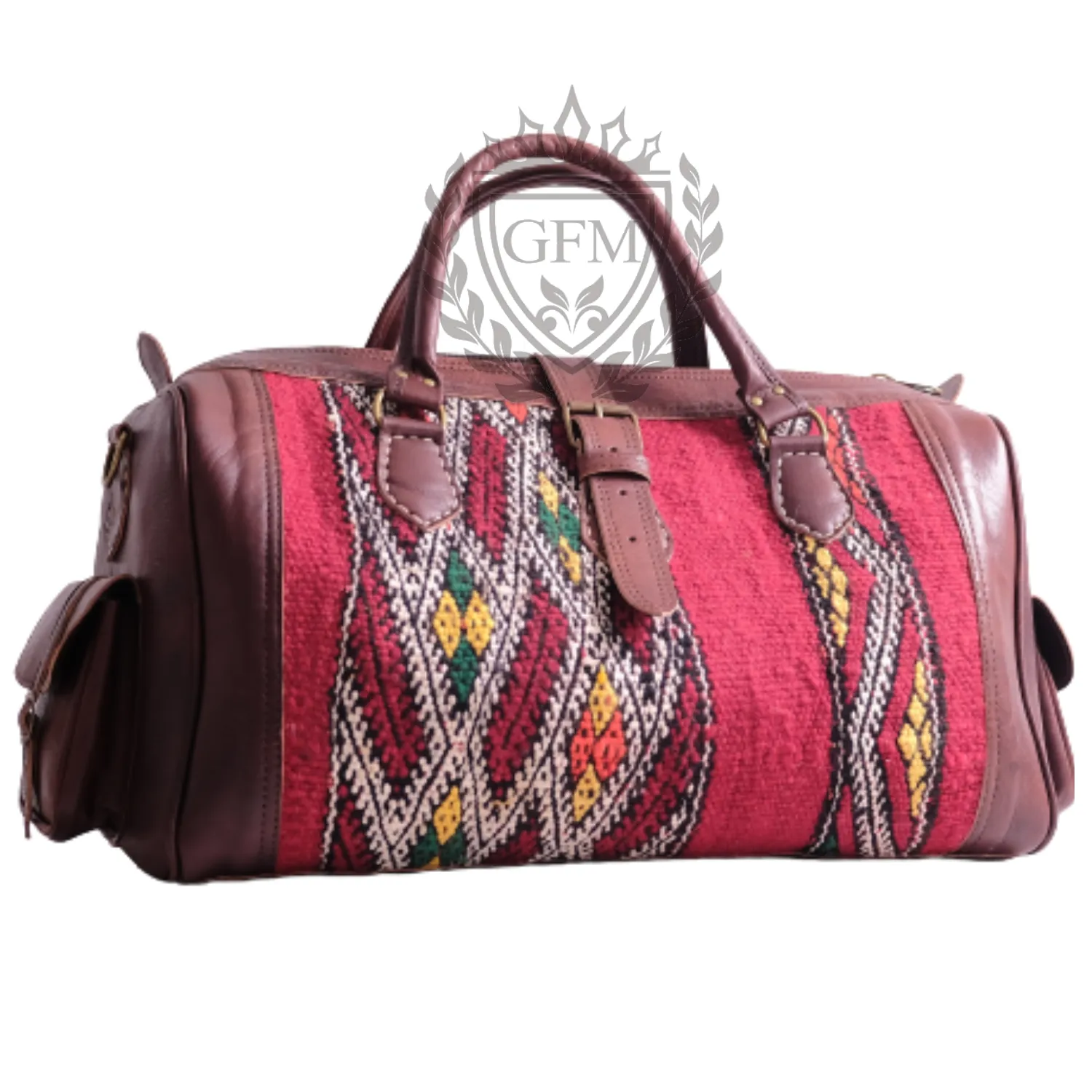 Spacious Handmade Moroccan Leather Kilim Travel Bag – Large Weekender
