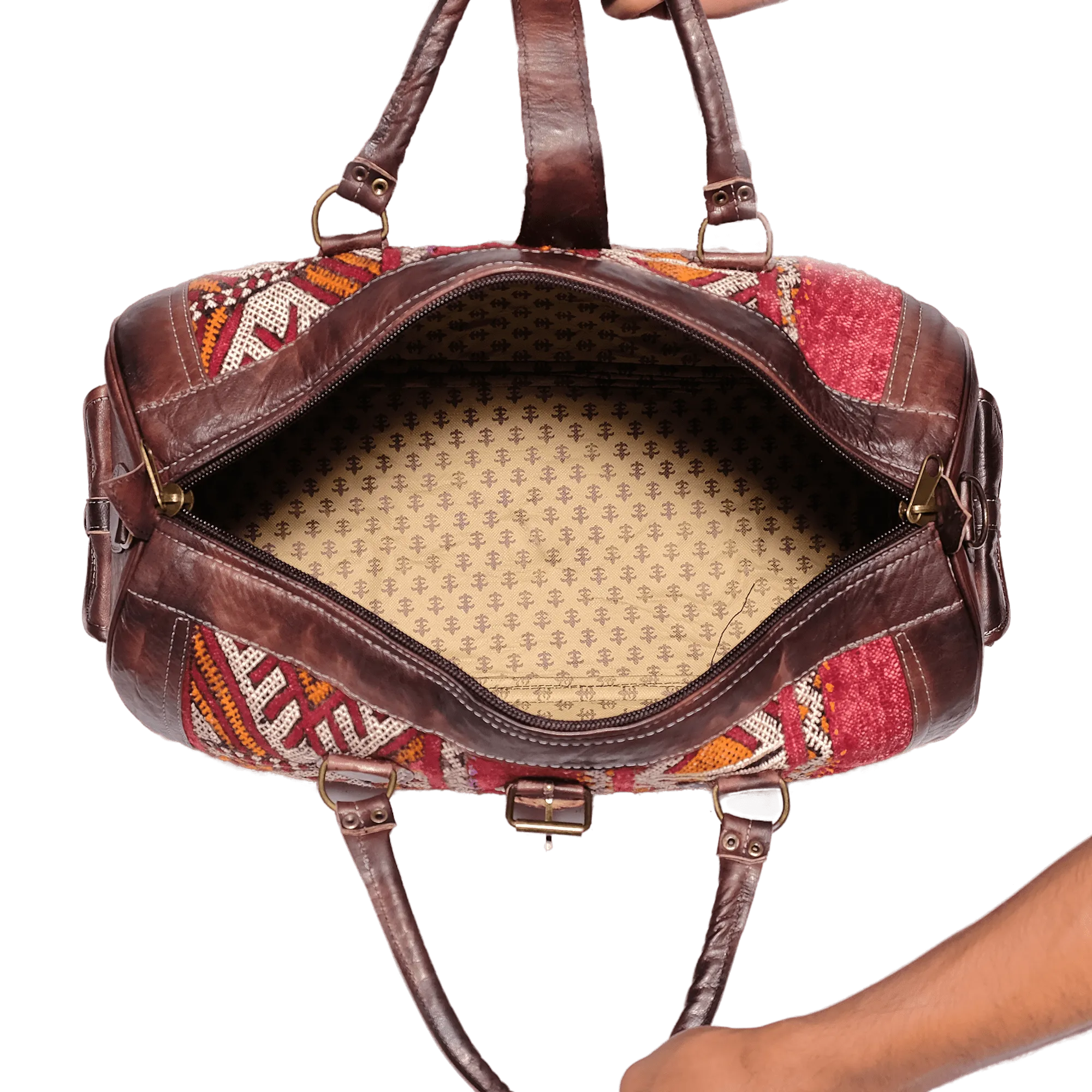 Spacious Handmade Moroccan Leather Kilim Travel Bag – Large Weekender