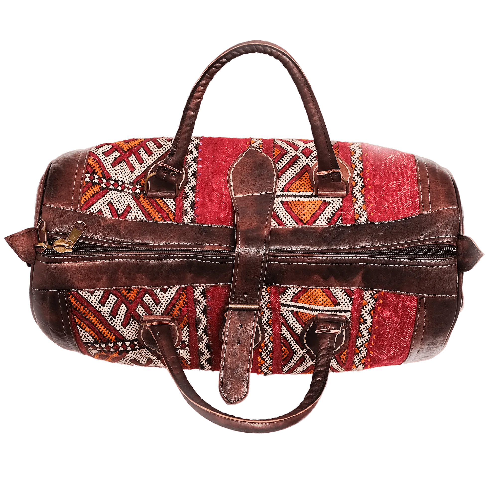 Spacious Handmade Moroccan Leather Kilim Travel Bag – Large Weekender