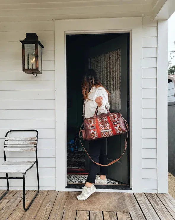 Spacious Handmade Moroccan Leather Kilim Travel Bag – Large Weekender