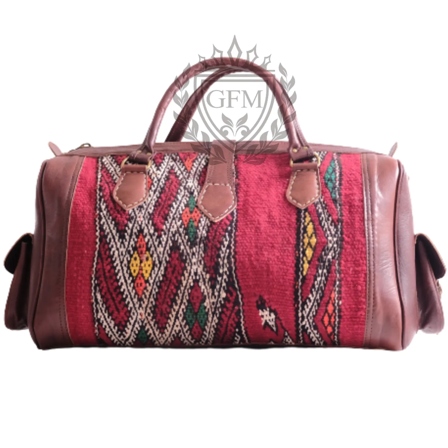 Spacious Handmade Moroccan Leather Kilim Travel Bag – Large Weekender