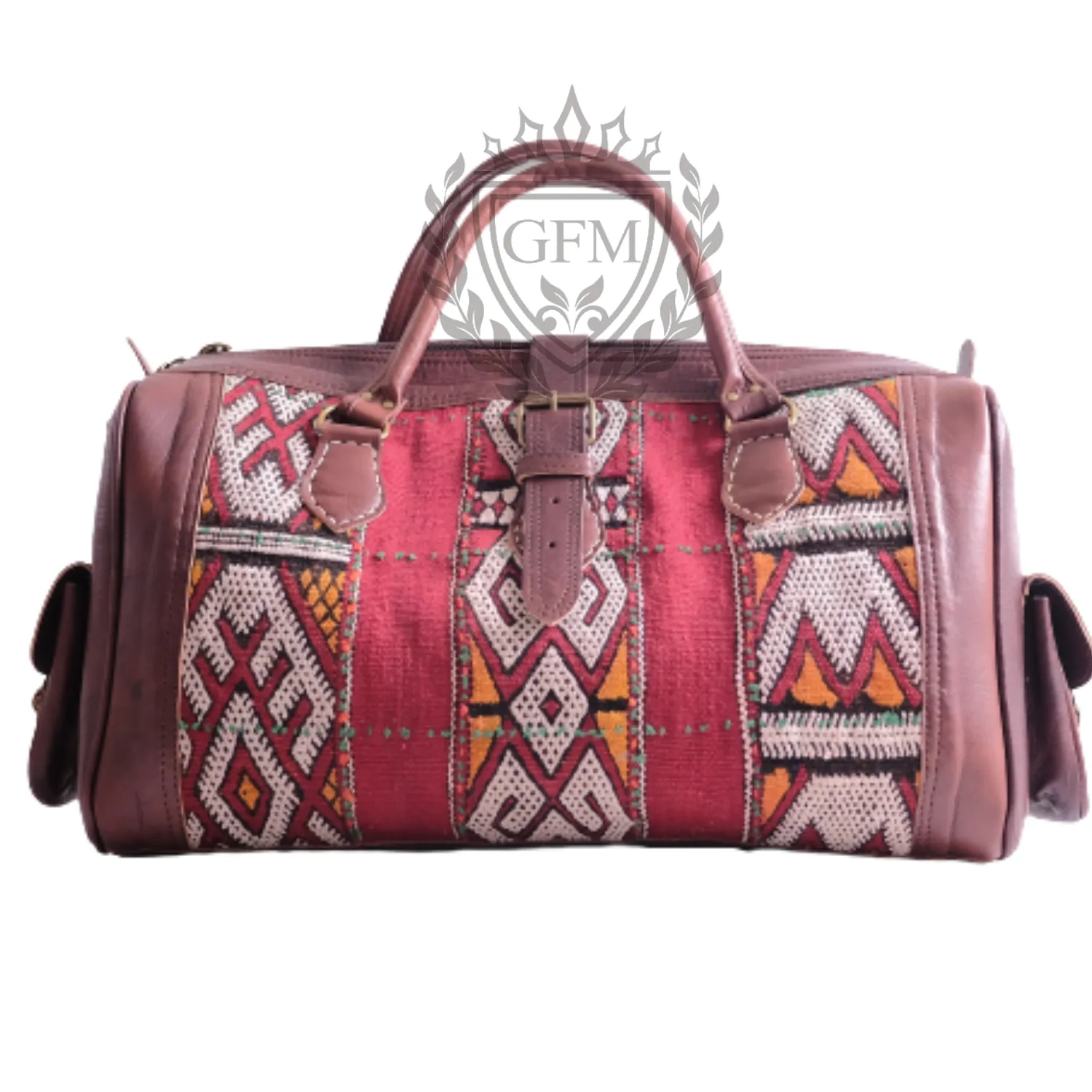 Spacious Handmade Moroccan Leather Kilim Travel Bag – Large Weekender