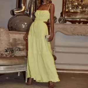 Spaghetti Strap Maxi Dress - Backless Tie-Up Bohemian