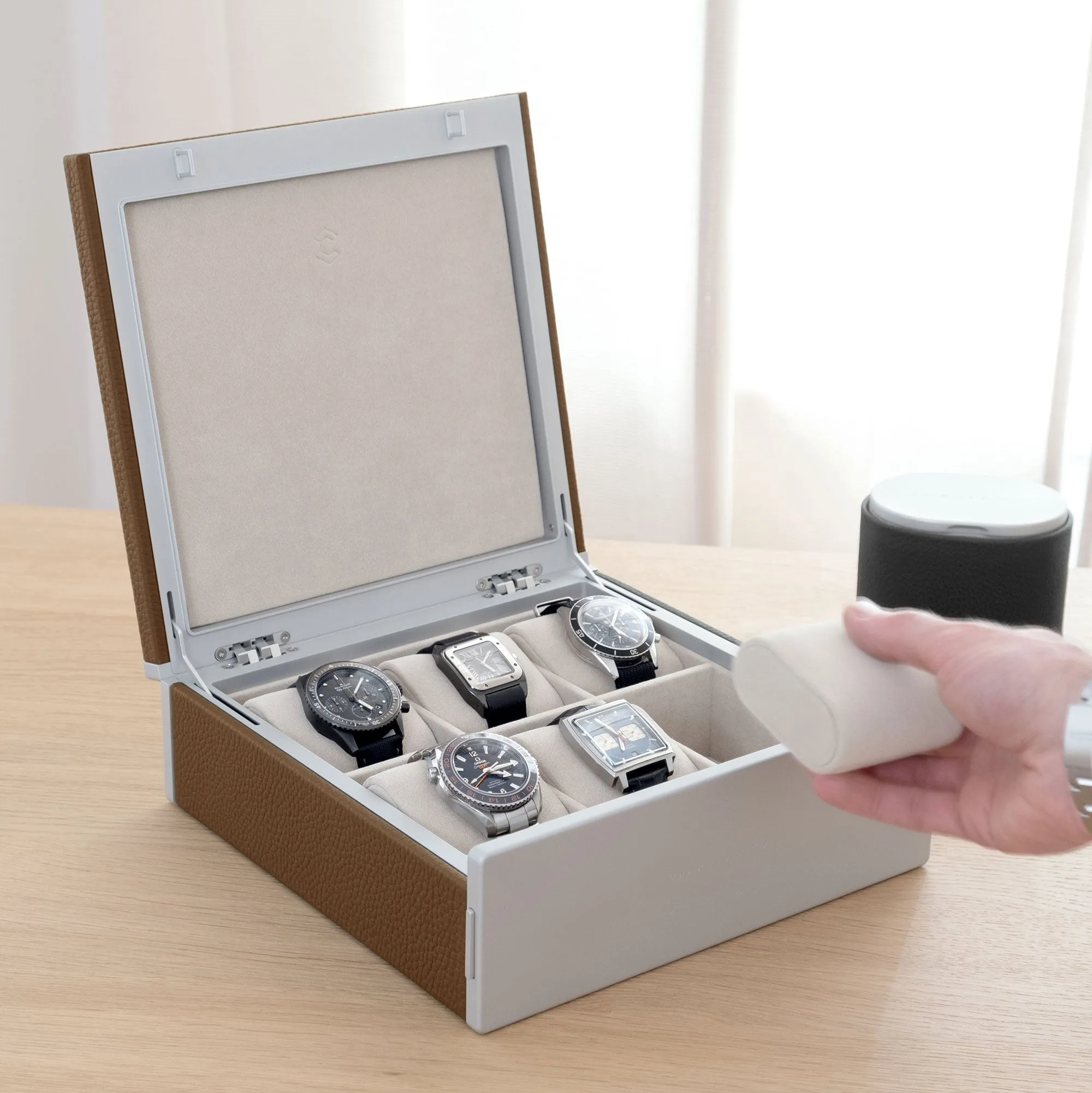 SPENCE 6 WATCH BOX - TAN / GREY
