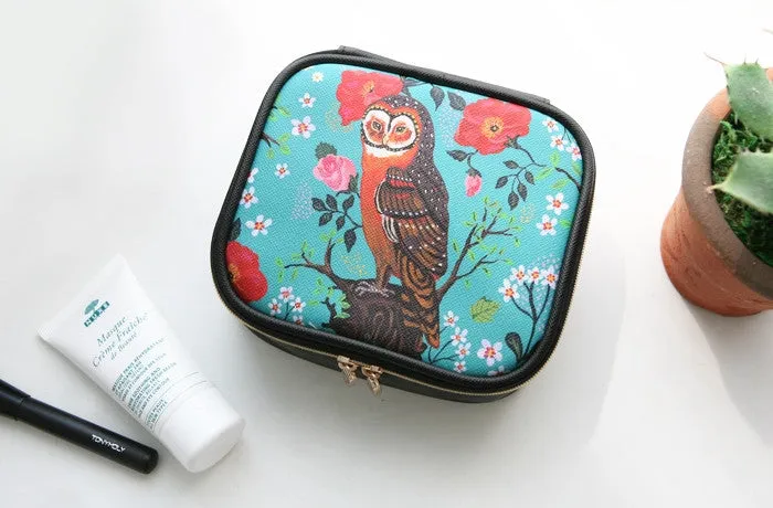 Square Cosmetic Pouch Nathalie Lete - Owl Mint